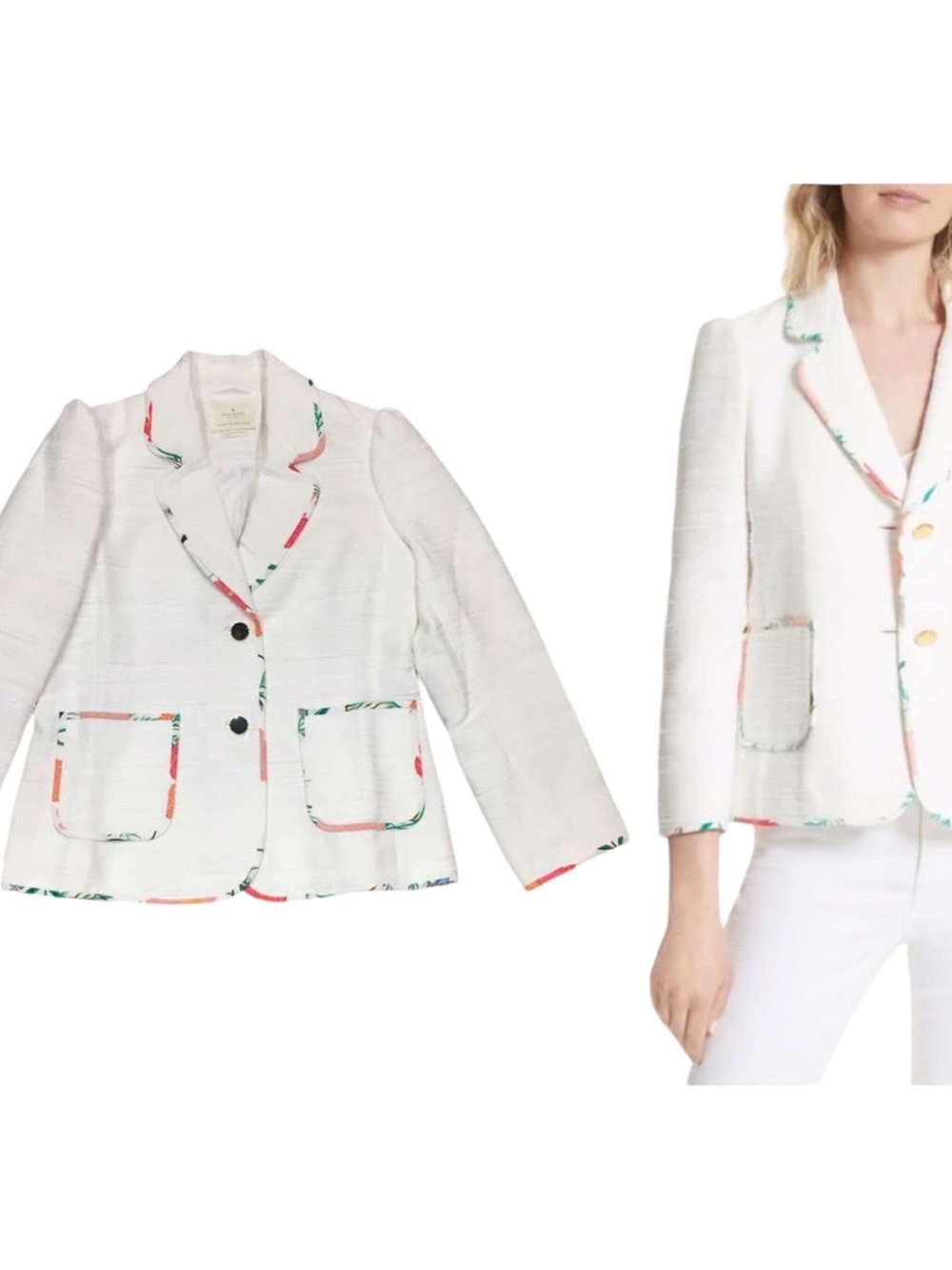 AG26  Kate Spade New York blossom-trim tweed jacket